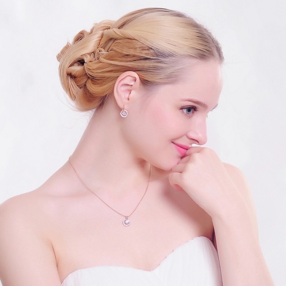 Rose Gold Plated Pendant Necklace with CZ Stones - Picture 2 of 3